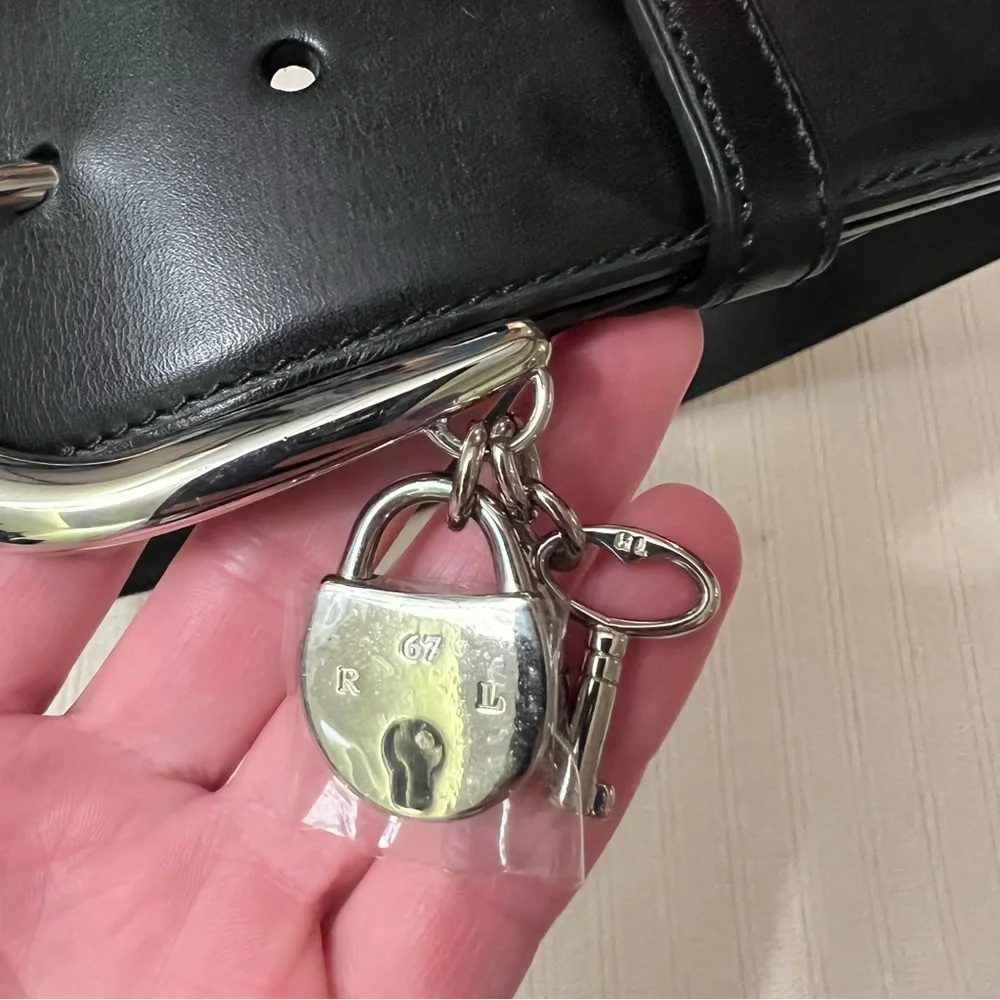 $595 NWT Ralph Lauren black leather padlock key belt M - Picture 3 of 8